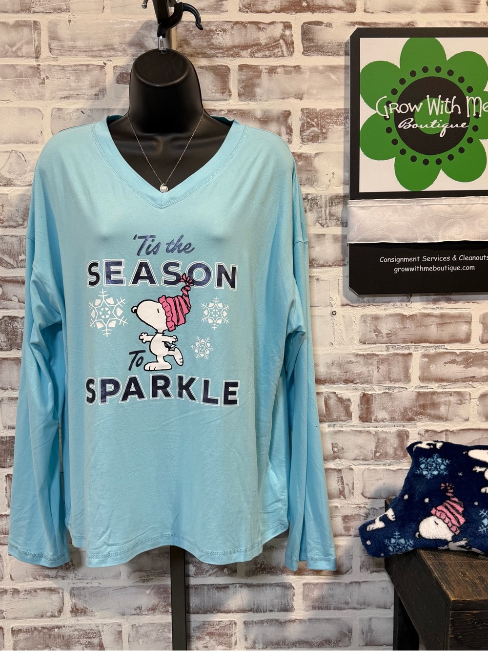 Light Blue 'Tis the Season to Sparkle Snoopy Holiday pajama set